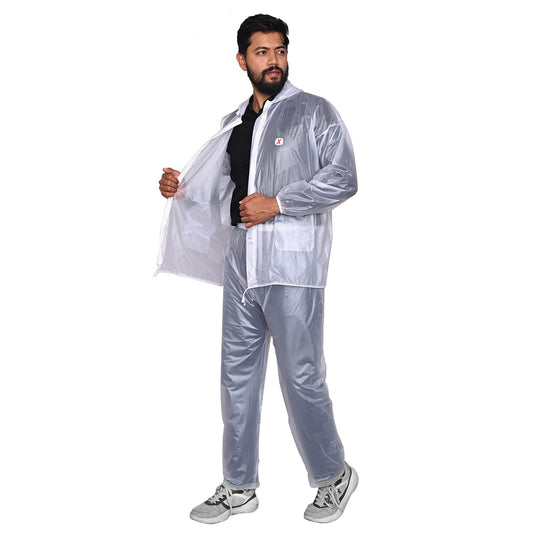 Alltreme Kinder XXL Raincoat Set – White Hooded Rainsuit with Pouch, Adjustable Hem & Waterproof