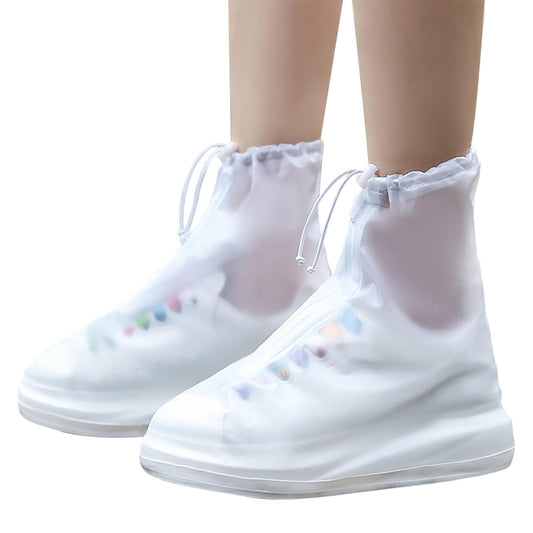 JERPHZ Rain Shoe Covers Waterproof Non-Slip Zippered Overshoes for Men & Women, White XXL