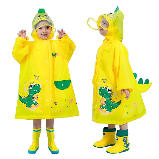 Kiddover Rain Coat for Kids | Hooded EVA Poncho with Brim, Reflective Strips, Knee-Length Design