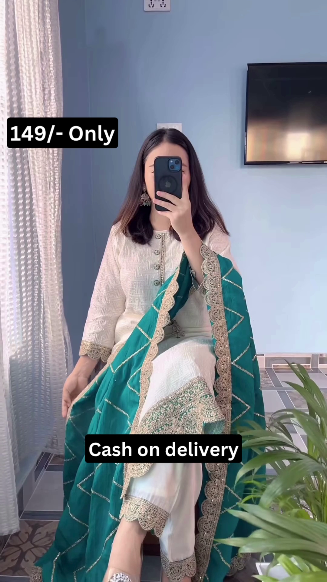 Elegant White & Emerald Suit Set – Festive Grace at 149/- Only | Cash on Delivery - Image 4