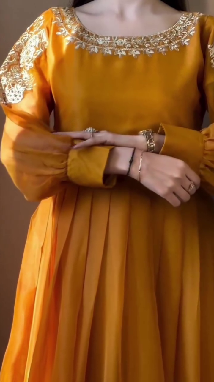 Regal Mustard Anarkali with Embellished Waist Belt - Image 5