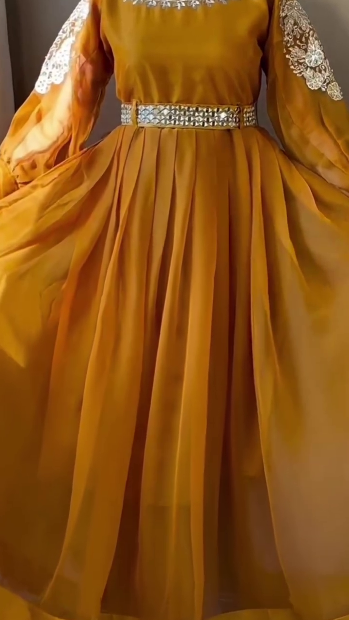 Regal Mustard Anarkali with Embellished Waist Belt - Image 4