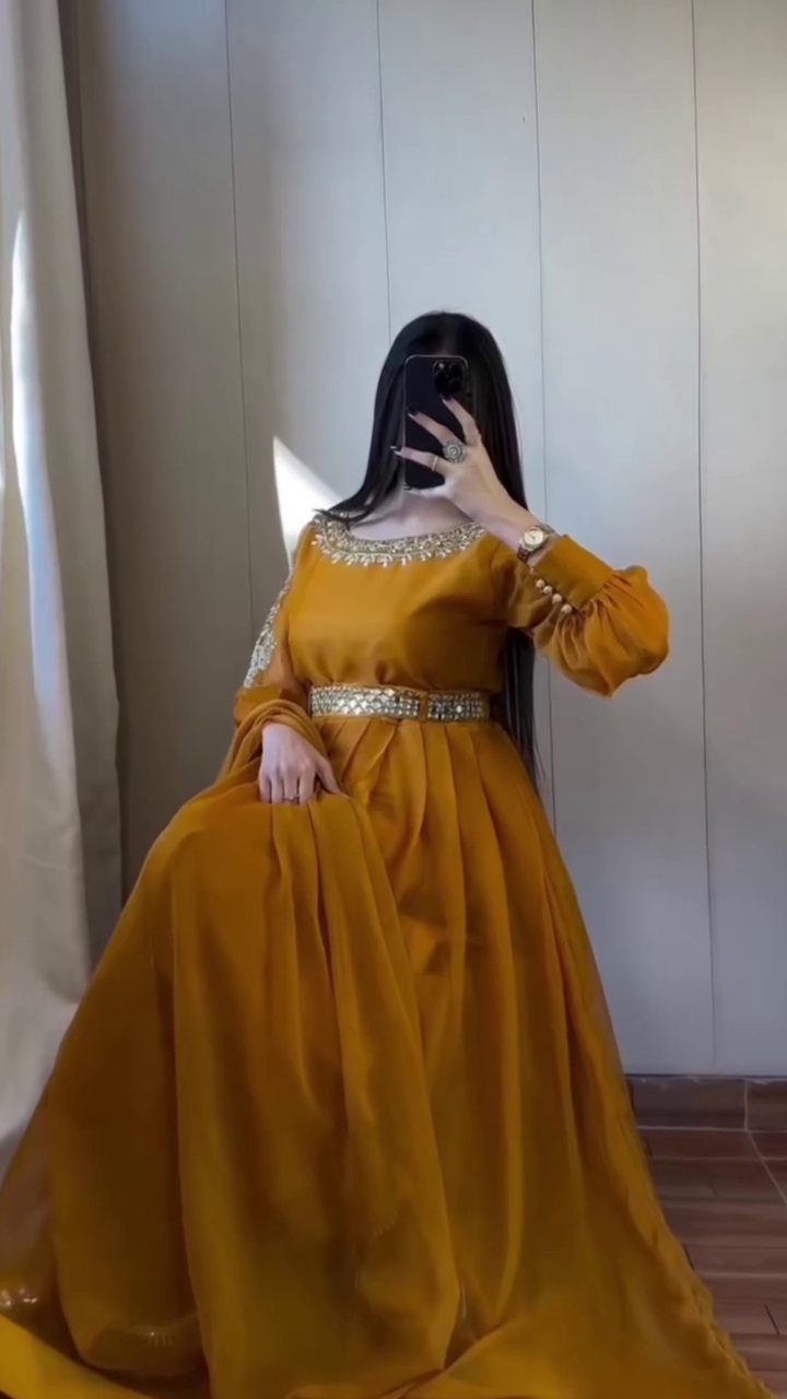 Regal Mustard Anarkali with Embellished Waist Belt - Image 2
